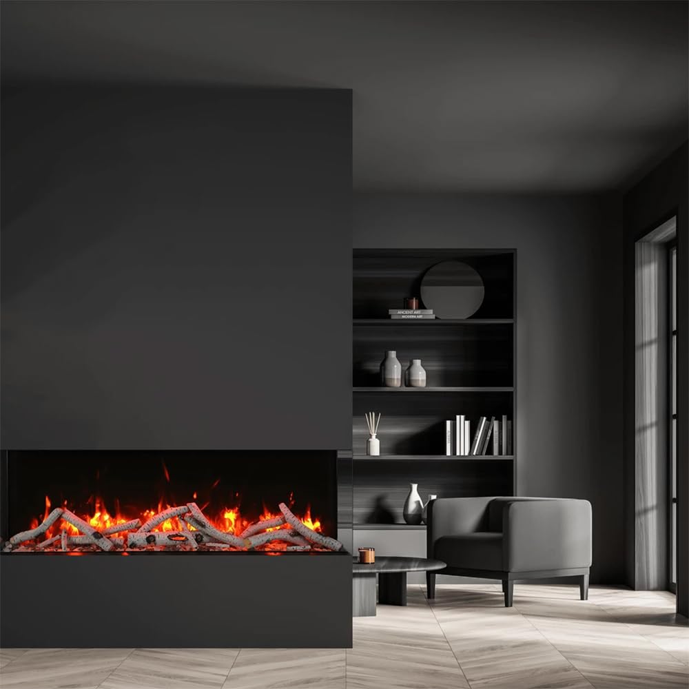 Amantii True View Slim Smart Electric Fireplace with Logs, 60-Inch Built-in 3-Sided Electric Fireplace Heater, Wall Mounted Room Heater for Indoor Use with WiFi & App Control (60-TRV-Slim)
