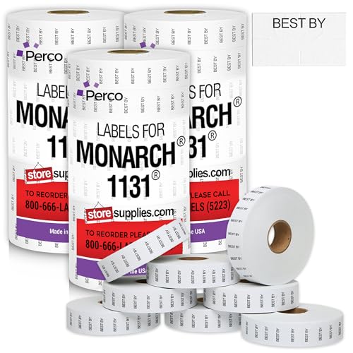 Perco Best BY Labels - 60,000 Price Marking Labels for Monarch 1131 Price Gun with Ink Rolls Included - 24 Rolls Value Pack, 3 Sleeves - Made in USA