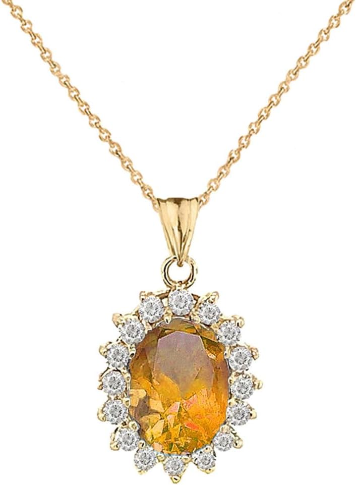 Personalized Oval Birthstone and Halo Cubic Zirconia Fancy Charm Pendant Necklace in 14k Rose Gold