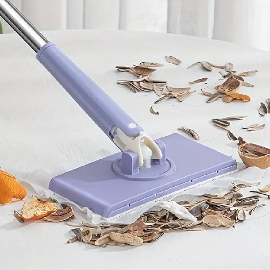 Image of Automatic Cloth Clip Mop, Flat Floor Cleaning Mop with Stainless Steel Handle, Purple