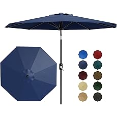 10Ft Patio Umbrella - 8 Sturdy Ribs Outdoor Table Umbrella with Crank Lift & Push Button Tilt - Market Umbrella for Pool, Deck, Yard, Garden - Navy Blue