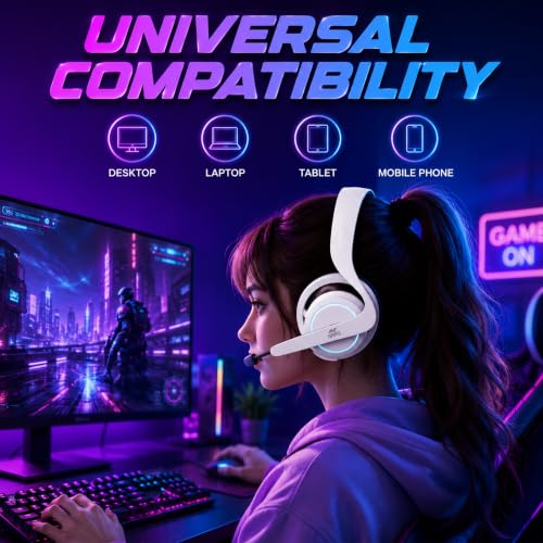 Image of Ant Esports Stealth50 Open Back Wireless Gaming Headset with Bluetooth 5.4 & 2.4GHz Low Latency, 50mm Drivers, Detachable Mic, RGB Lighting, USB-C Charging for PC, PS5, Laptop, Mobile & Tablet - White