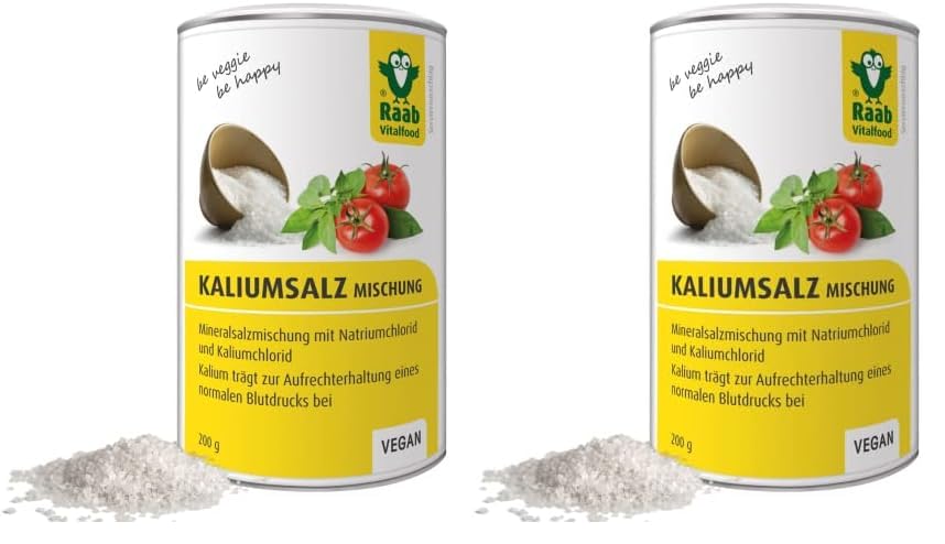 Raab Vitalfood® Kaliumsalz Mischung (200 g) - Mineralsalzmischung mit 66,7% Natriumchlorid (Kochsalz) und 33% Kaliumchlorid, Kalium trägt zur Aufrechterhaltung eines normalen Blutdrucks bei