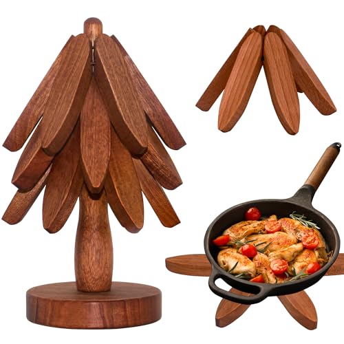 Wooden Tree Coasters, Trivets for Hot Dishes - Set of 3 for Easy Storage - Suited for Hots/Pans/Bowl/Teapot/Hot Holders - Multifunctional Ornaments (Dark - 3 PCs)