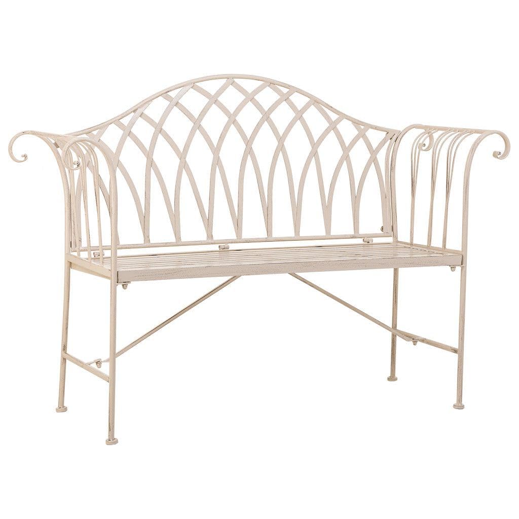 Banc en fer forgé blanc aux finitions soignées et structure robuste