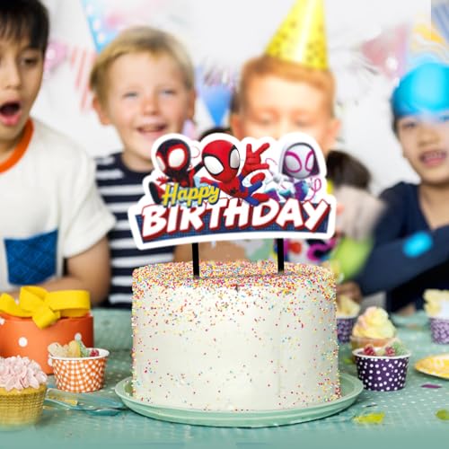 Miniatura 4 de Dekora - Cake Topper Spidey Happy Birthday 17,5 15 Cm Decoración Para Tarta Infantil Marvel Oficial, Topper De Papel Plastificado Con Palillos Aptos Para Alimentos