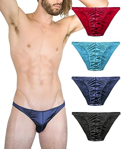 Mens Satin Bikini Briefs Panties Small to 3XL Silky Sexy Mens Underwear Multi Pack2