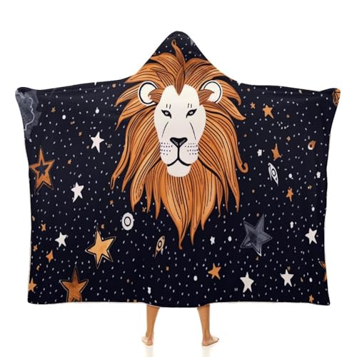 Couverture à capuche portable lion et étoiles en peluche pour adultes