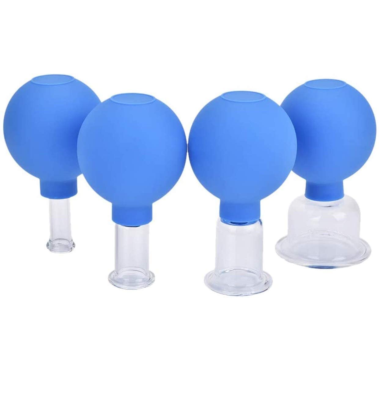 SKEIDO Face Cupping Therapy Sets - Glass Facial Vacuum Suction Massage Cups for Facelift, Wrinkles and Anti Cellulite Body Cup Lymphatic Fascia Massager for Face & Body -Blue