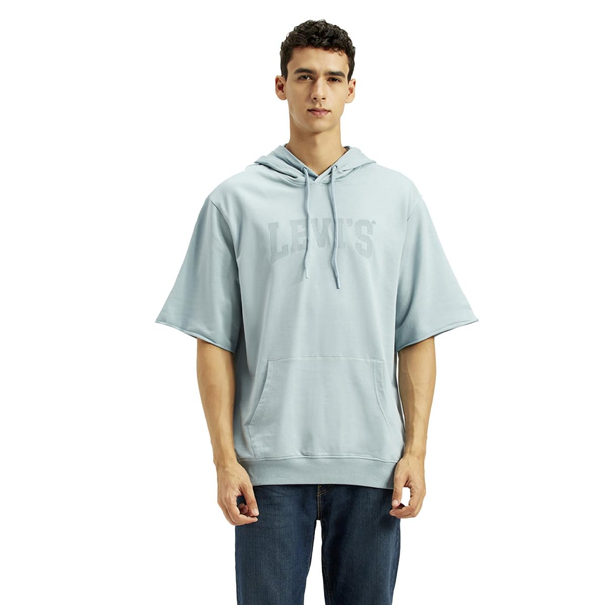 Levi's Men's Typographic Print Blue Hooded Sweatshirt in blue