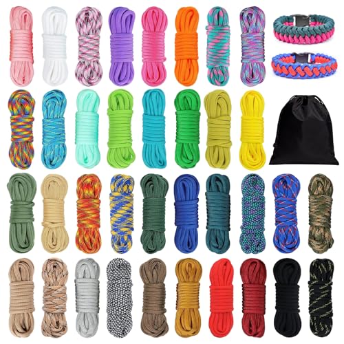Satiskid 36 Stück Paracord 550 Seil 4mm Schnur 10 Fuß Paracord Armband Nylonseil Schnüre Survival Seil für Outdoor Sport DIYrmbänder Schlüsselanhänger Hundehalsband