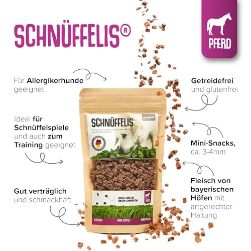 KNAUDER'S Best - Hundeleckerli Schnüffelis - 1x 100g Pferd Snacks - Hunde Leckerlis aus 100% Muskelfleisch - Hundeleckerli getreidefrei & ohne chemische Zusatzstoffe - Leckereien für Hunde