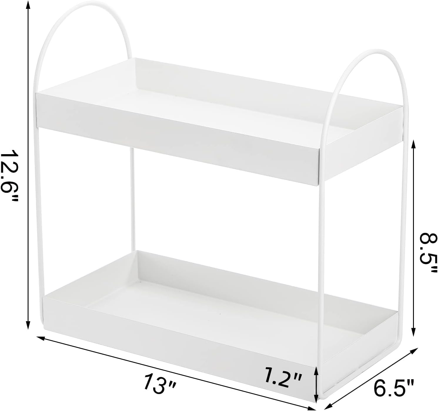 Go Hooked 2-Tier Standing Rack Bathroom Countertop Organizer Vanity Tray Cosmetic Makeup Storage Kitchen Spice Rack Standing Shelf (White, Metal, Pack of 1) 1