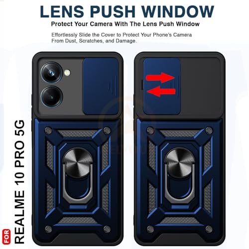 Image of Armor Bumper Back Cover Case for REALME 10 PRO | Rotating Camera Cover, Ring Holder & Kickstand | Heavy Duty & 360 Degree Protection REALME 10 PRO Back Cover (Blue)