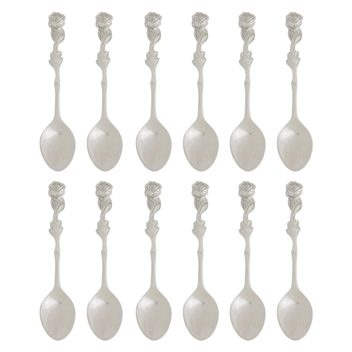 Demi Spoon, Stainless Steel, Rose Design, For Everyday Coffee, Desserts, Entertaining, and Holiday Dining, Set Of 12