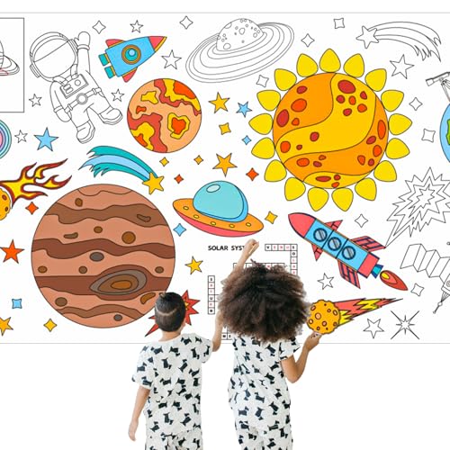MORAINJAY Póster Gigante para Colorear de Estrellas y Planetas, Mantel de Manualidades 76x183cm, Póster Espacial para Niños, Regalo Creativo DIY y Decoración de Fiesta Infantil