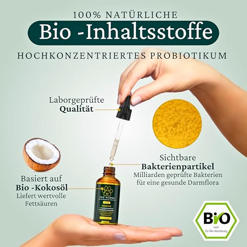 Pet Flora Probiotika für Hunde und Katzen – 100% Bio Tropfen 50 ml – Flüssiges Probiotikum für Darmflora Aufbau und Verdauung bei Haustieren – Probiotisches Einzelfuttermittel – Petbiotika