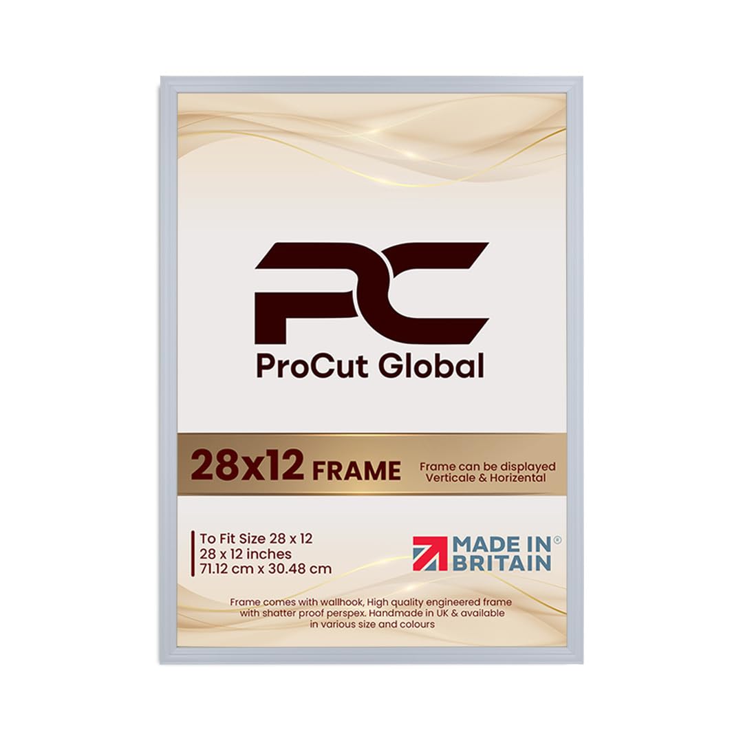 Procut Global 28x12 Light Grey Picture Frames - Classic Wooden Photo Frame with Shatterproof Perspex for Wall or Tabletop - Perfect for Posters, Certificates & Prints - Sizes & Colors Available