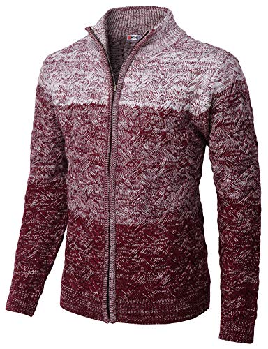 H2H Mens Casual Slim Fit Twisted Knit Zip up Cardigan with Gradation Color WINEWHITE US L/Asia XL (KMOCAL0133)