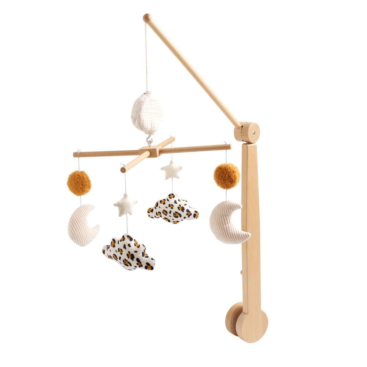 Mobile musical bébé en bois avec 4 jouets