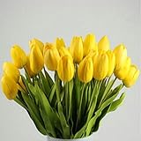 ✔【Länge】: ca. 35 cm Paket ✔【enthalten】: 10/20 PCS Tulip Artificial Flower Latex Echte Braut Hochzeitsstrauß Home Decor (Die Vasen sind nicht enthalten.)