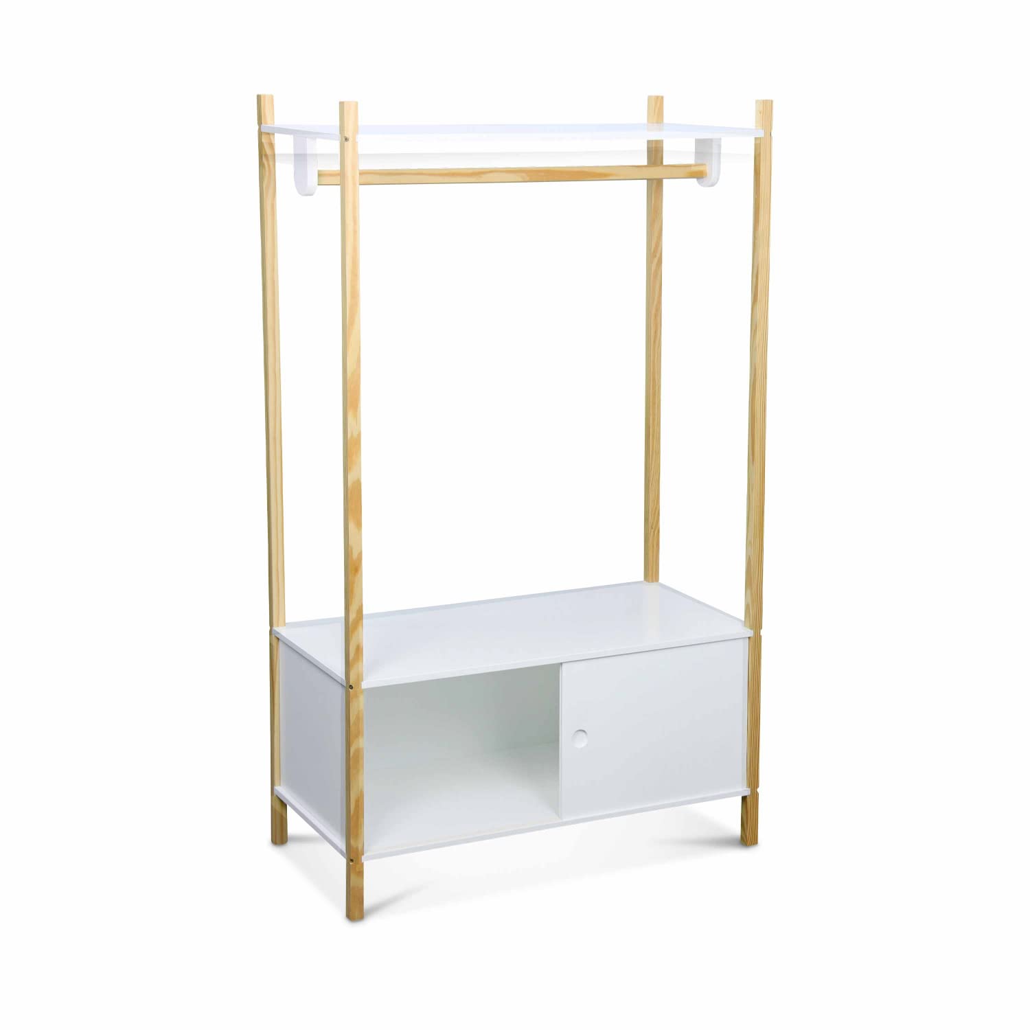 Alice's Home - Penderie pour Enfants - Tobias - Deux Portes coulissantes et Portant Bois Massif en pin Naturel Blanc. 80X40X136.5CM