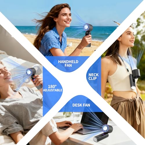 Image of LETOUR Portable Turbo Handheld Fan, Built-in 4000mAh Large Battery for Up to 12H Runtime, 10000RPM Powerful Wind, 5 Adjustable Speeds with LED Digital Display & Built-in Emergency Light
