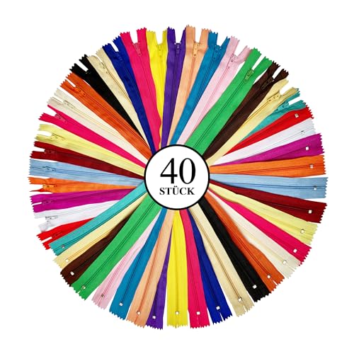 KGS Nylon-Reißverschluss zum Nähen und Basteln | 20 Farben | Größe: 20.3 CM / 8 Zoll | 40 Reißverschlüsse/Packung | Mehrfarbige #3 Reißverschlüsse für Taschen, Beutel, Röcke, Kleider