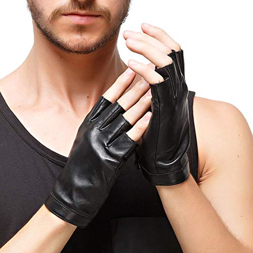 NAPPAGLO メンズ 男性用 ショート 本革 羊革 指なし 夏 春 秋 通勤 通学 運動 ドライブ オートバイ グローブ 手袋 シルク ライニング （L ブラック）