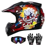 Oumurs DOT Youth Dirt Bike Helmet with Goggles & Gloves for 5-14 Years Old, Kid ATV Helmets for Youth Boys Girls, Four Wheeler Helmet Kids, Motocross BMX MX UTV Offroad Street Go Kart Dirt Bike Joker