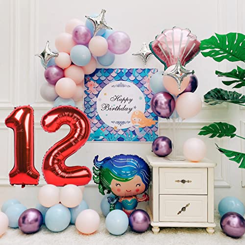 Image of 40 Inch Red Number 12 Balloon, 12th Birthday Decoration Boys Girls