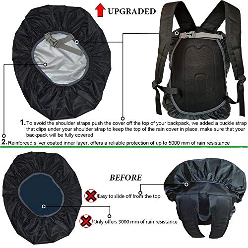 Evotopf Waterproof Backpack Rain Cover With Adjustable Anti Slip Buckle Strap & Sliver Coating Reinforced Inner Layer For Camping, Hiking, Traveling, Hunting, Biking And More, 30-40L(Black) #TOP2