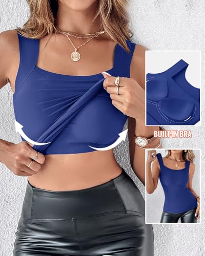 Image of CHICME Womens U Neck Shapewear Built-in Bra Tank High Strechy Sleeveless Slim Fit Tops Camisole Workout Tops