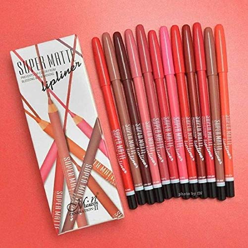 Image of MF Waterproof Professional Multicolored Matte Super Matte Lip Liner Pencil Set of 12