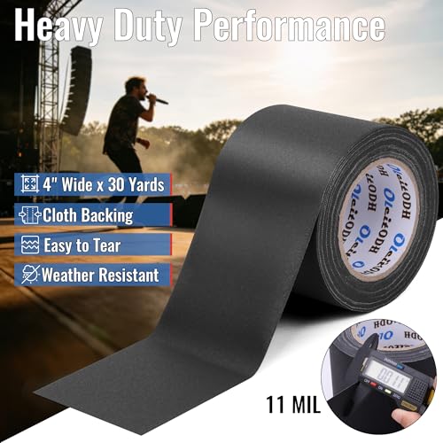 Image of New Upgrade Gaffer Tape Bulk 4 Pack, 11 Mil Industrial Grade Gaffer Tape, 4'' x 30 Yards, Strong Adhesion, Easily Remove No Residue, Professional Matte Finish No Reflection, Black Cloth Tape for Stage