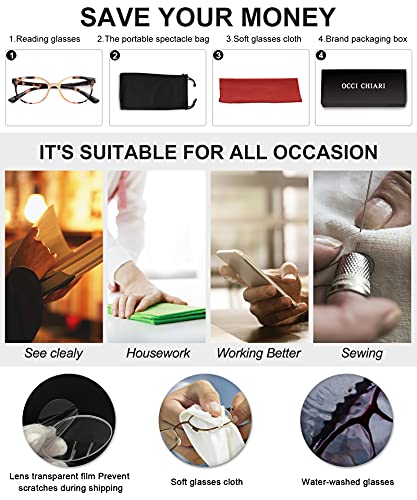 Occi Chiari Women Stylish Round Reading Glasses For Reader 1.0 1.25 1.5 1.75 2.0 2.5 3.0 3.5 4.0 5.0 6.0 (Brown, 175) #TOP5