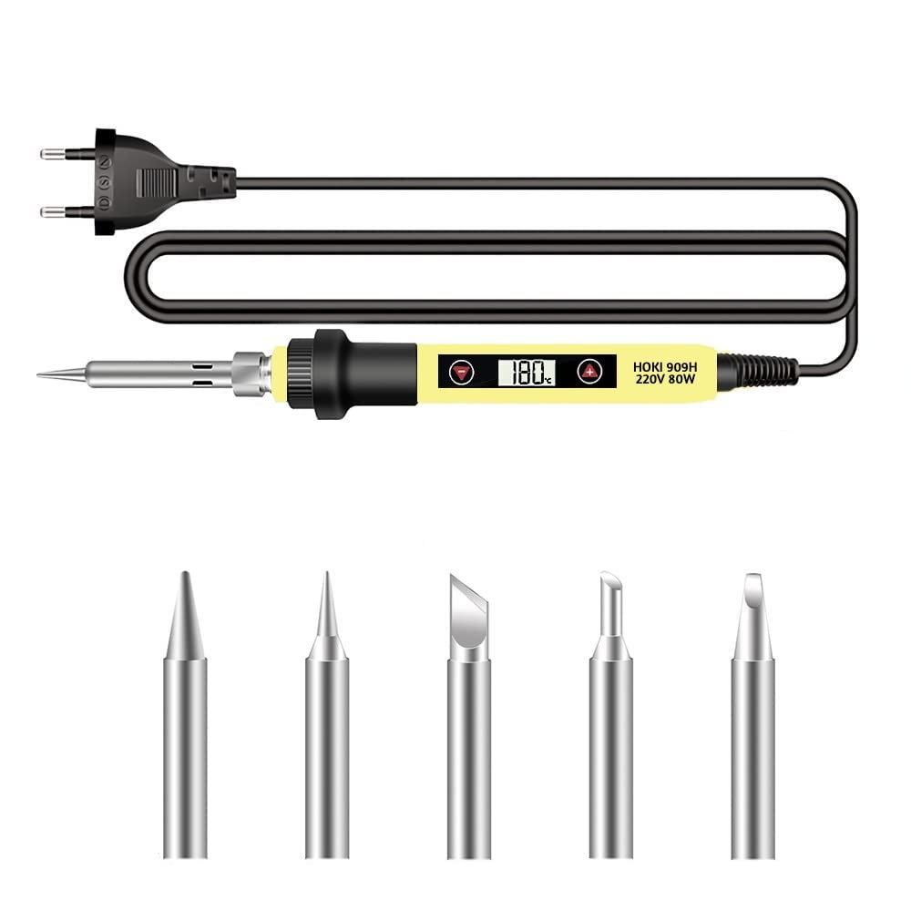 OSFT - 909H Soldering Iron Kit, 80W 220V LCD Digital Soldering Welding Iron Kit with Ceramic Heater, Portable Soldering Kit with 5pcs Tips : k, b, 2.4d, i, 3c (Yellow). (B0BZZF4L4L) Amazon Price History, Amazon Price Tracker