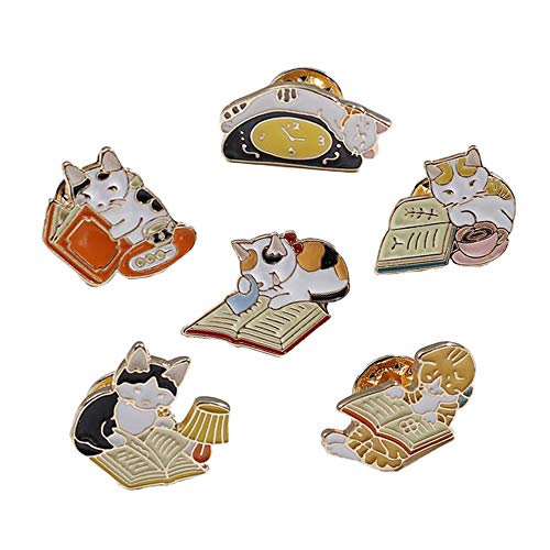 Enamel Lapel Pins Sets Novelty Plant Pin Animal Fruit Brooches for Clothing Bags Backpacks Jackets Hat Jewelry DIY Accessories (Fun Cat Pins-6pcs)