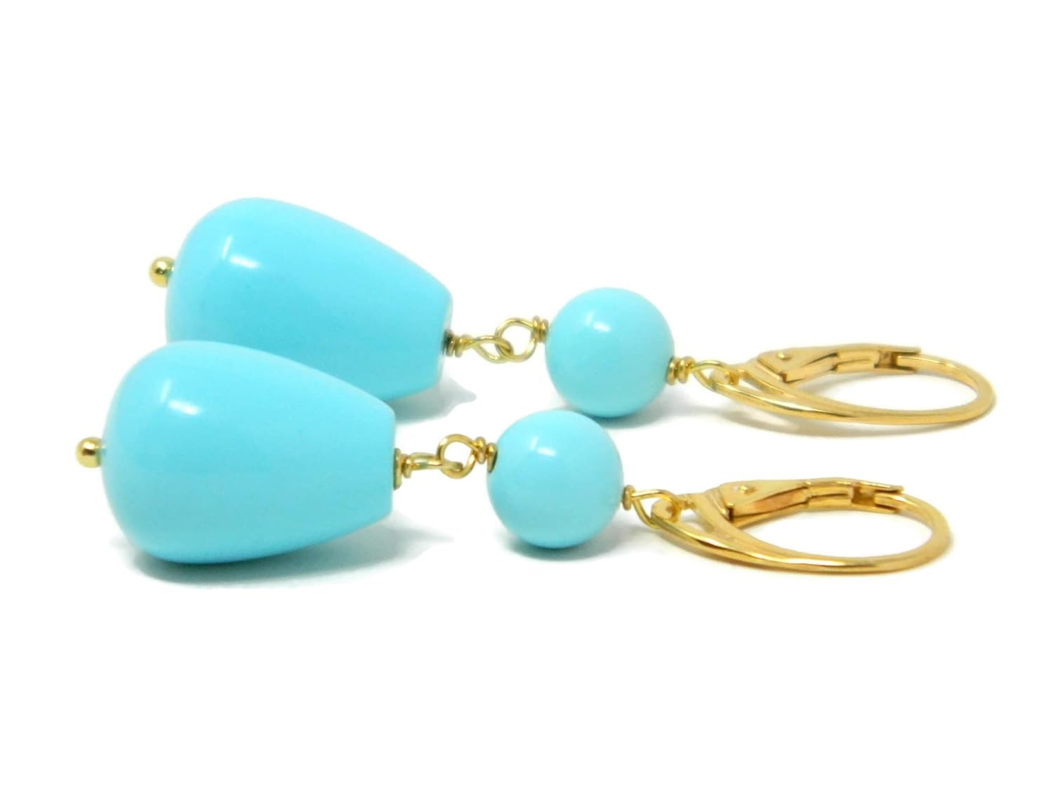 DodiGioielli Orecchini Pendenti Donna con Pallina e Goccia Liscia in Pasta di Turchese – Chiusura in Argento 925 Placcato Oro – Lunghezza 5,3 cm – Made in Italy – Nichel Free
