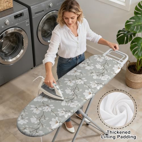 Image of Quick Install Ironing Board Cover 15 inch x 54 inch Ironing Board Cover with Nose Strap Pocket and Elastic Sides Anti-Slip and Heat-Resistant Stylish Home Ironing Board
