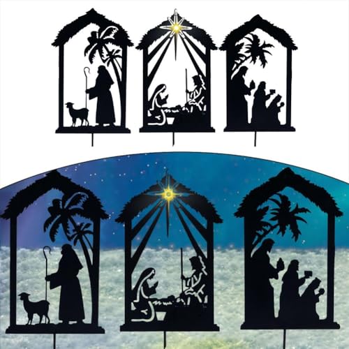 Nativity Scene Metal Decorative Garden Stakes,Black Jesus Silhouette Statues Gifts For Women Men,Nativity Set Outdoor Decorations Outside For Garden Decor, Yard Art, Lawn, Backyard, Pathway, Patio(D)