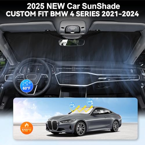 for BMW 4 Series Windshield Sun Shade Sunshade Fit for 2021-2024 2025 BMW 4-Series 2DR Coupe Convertible Sun Visor for M4, 428i 430i 435i 440i Base Sport Front Window Shield Accessories