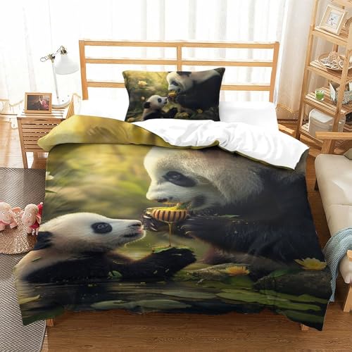 Parure de lit panda 3D en microfibre housse de couette single 135x200cm et sa taie d'oreiller - 2