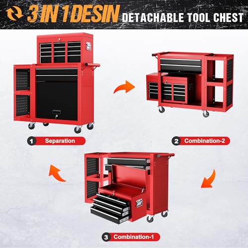 Image of 8-Drawers Rolling Tool Chest, Assembled Tool Cabinet, Removable Top Toolbox, 30% Extra Storage Tool Cabinet Heavy-Duty Lockable Wheels, Tool Rack, Metal Tool Storage Cart for Workshop, 2026 New Red