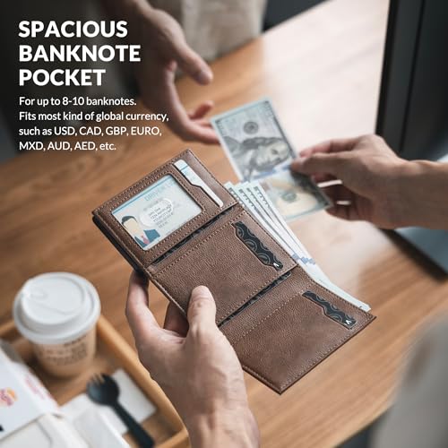 Image of VULKIT Card Holder Wallet with Coin Pocket Magnetic Closure Pop Up Cards With ID Window Leather Wallet for Cash & Credit Cards, Grain Espresso