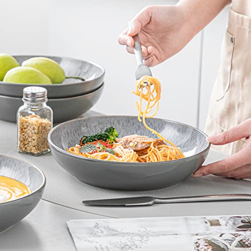 Vancasso Karst Pasta Bowls Set Of 4, 40 Ounce Large Salad Bowls, Stoneware Serving Bowl For Kitchen, Microwave Oven Dishwasher Safe, Sturdy Wide Bowls For Pasta, Salad, Soup, White Gray #TOP4
