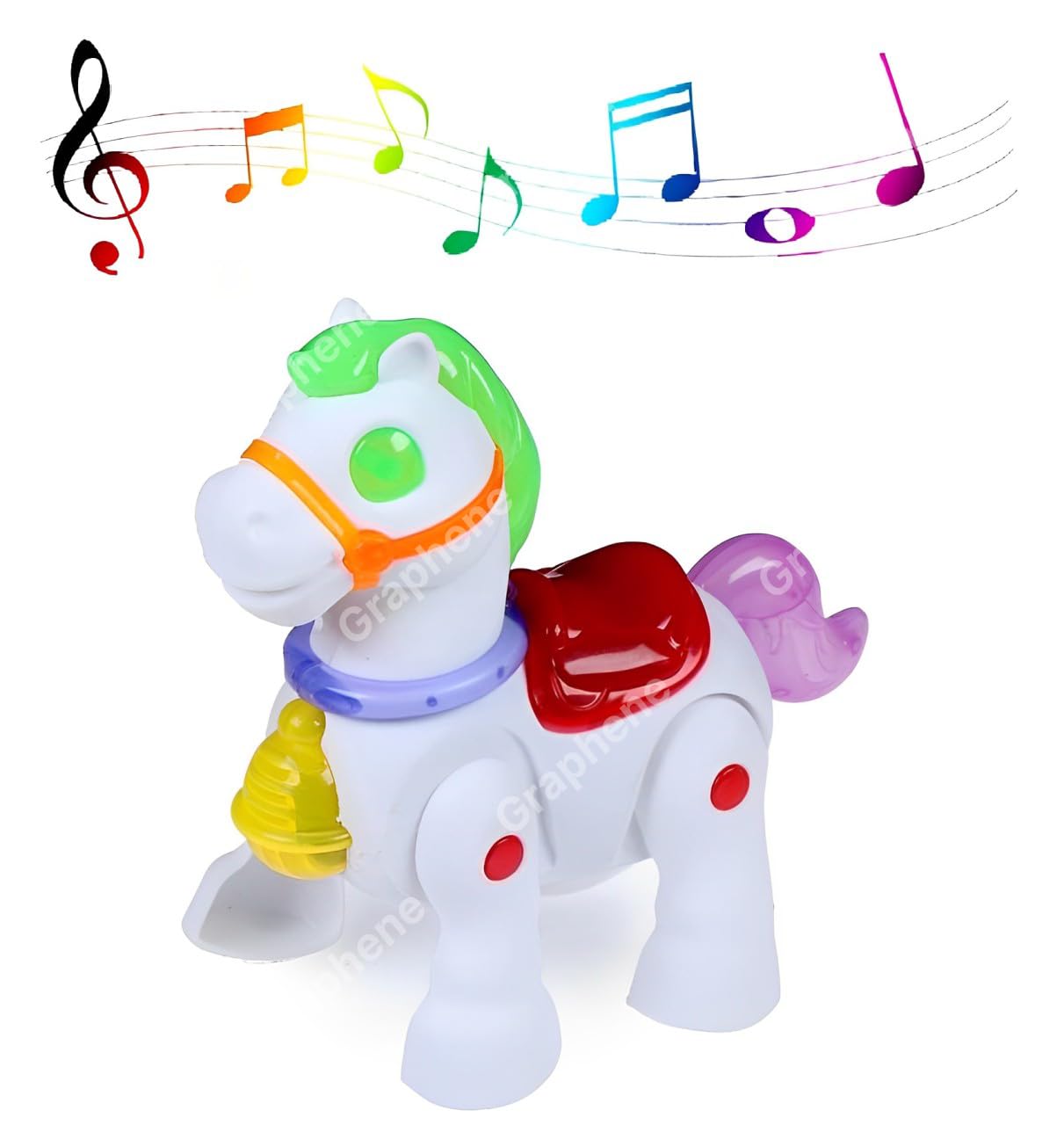 GRAPHENE Walking Musical Pony Horse Toy with Lights and Realistic Horse Sound, Electric Moving Horse Toys for Kids, Battery Operated Musical Horse Toys for Boys Girls Multicolor (Pack of 1) (B0DDTJCF2C) Amazon Price History, Amazon Price Tracker