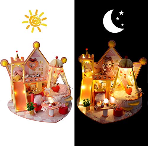 XLZSP DIY Miniatur-Puppenhaus Kit 1:12 Maßstab Party Schloss Puppenhaus Modell mit LED Lichter und Musik Bewegung… – Bild 5