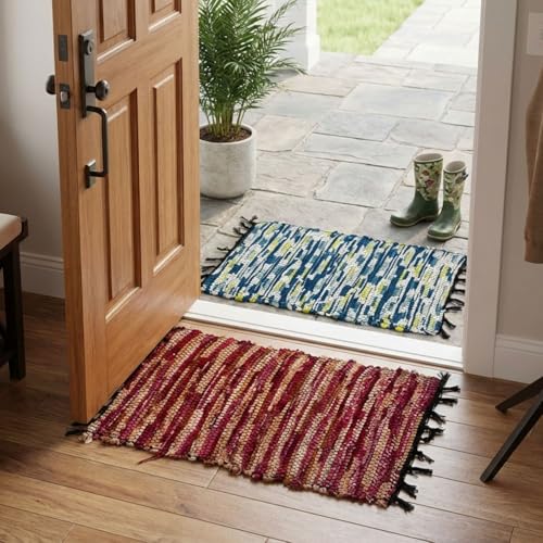Image of Door Mat | Anti-Skid Trapper Rectangular Mat for Door Entrance 22x15 Inch | Floor Mat for Home Entrance | Multicolor Door Mat | Pack of 2.