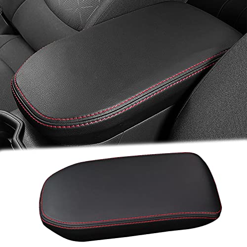 HORRY Center Console Armrest Cover Suitable for 2019-2023 Toyota RAV4, 2020-2023 RAV4 Hybrid, 2021-2023 RAV4 Prime Leather Armrest Box Protector Mat Interior Accessories (Red Stitch)